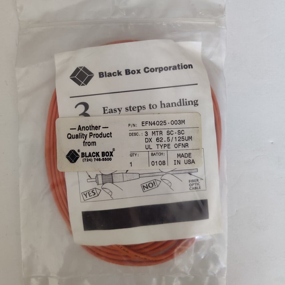 NEW Black Box EFN4025-003M fiber optic cable, 3 meter, SC-SC